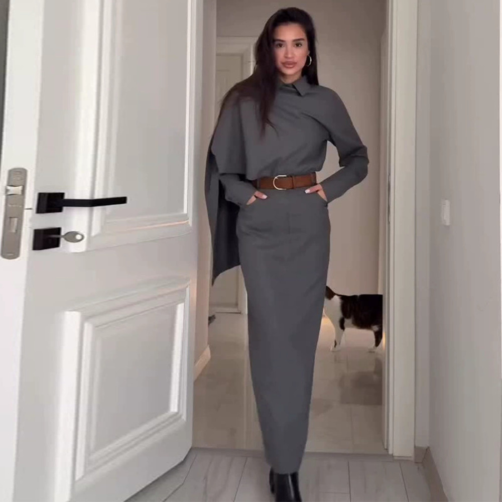 Forever 21 Spring Gray Elegant Long Dress Set